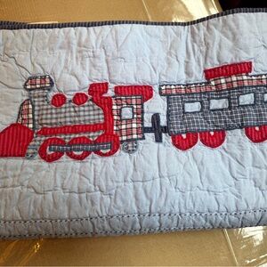 Pottery barn kids Blue and Red Train Themed Quilted Blanket